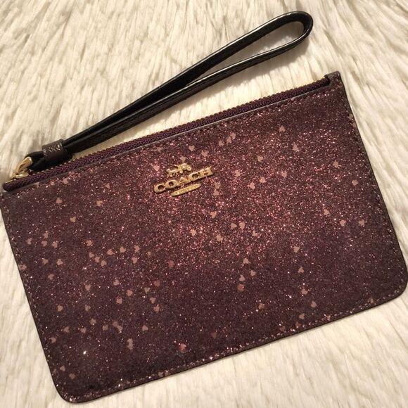 Coach Raspberry Heart Glitter Wristlet - Picture 1 of 4